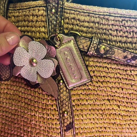 Coach Snakeskin Leather and Straw Tote Bag - Picture 5 of 5